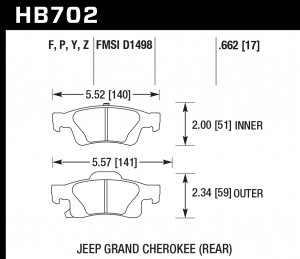 Колодки тормозные HB702F.662 HAWK HPS задние Jeep Grand Cherokee WK2/Dodge Durango 2011+