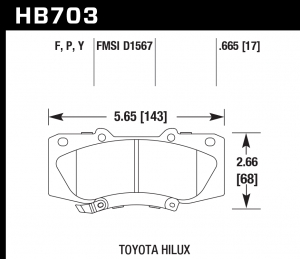 Колодки тормозные HB703P.665 HAWK SD передние TOYOTA HILUX 2005->