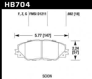 Колодки тормозные HB704G.692 HAWK DTC-60 перед RAV4 2006-2013