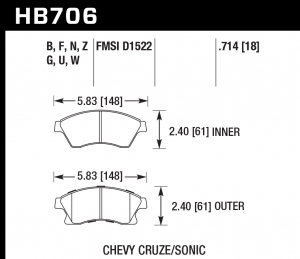 Колодки тормозные HB706Z.714 HAWK PC перед CHEVROLET Cruze