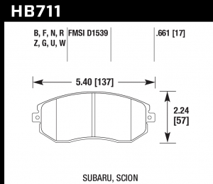 Колодки тормозные HB711N.661 HAWK HP Plus перед Subaru BRZ, Toyota GT 86, Forester, Impreza 2011->