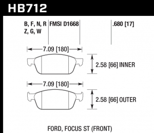 Колодки тормозные HB712F.680 HAWK HPS перед Ford Focus ST 2013->