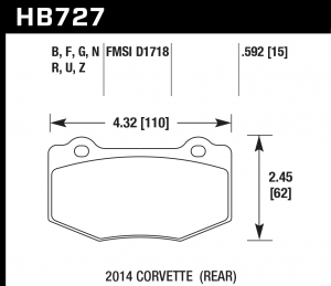 Колодки тормозные HB727G.592 HAWK DTC-60; 2014 Corvette / Corvette HD (Rear) 15mm