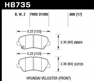 Колодки тормозные HB735Z.666 HAWK PC 2013 Veloster Front