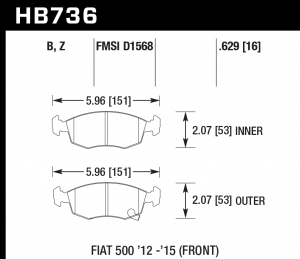 Колодки тормозные HB736Z.629 HAWK PC; 16mm