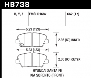 Колодки тормозные HB738B.662 HAWK HPS 5.0 2014 Veloster Sante Fe