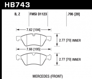 Колодки тормозные HB743B.795 HAWK Street 5.0 перед  MB E W211; M W164; R W251; G W463; GL W164