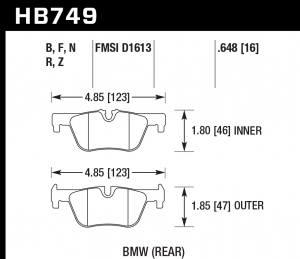 Колодки тормозные HB749B.648 задние BMW F20 F22 F30 F31 F32 F33 F34 F36