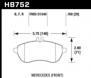 Колодки тормозные HB752B.769 HAWK Street 5.0 перед MB C W204; E W212; SLK R172