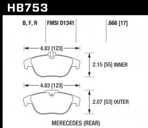 Колодки тормозные HB753B.666 HAWK Street 5.0 зад MB C W204; GLK W204