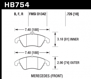 Колодки тормозные HB754B.726 HAWK Street 5.0 MB SLK R172; CLS C218; E W212;