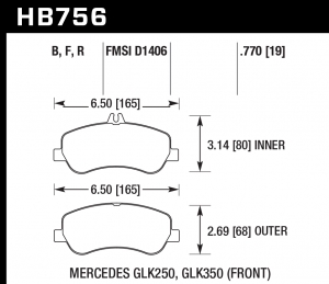 Колодки тормозные HB756F.770 HAWK HPS; 20mm  перед MB GLK W204