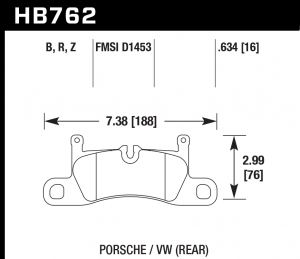 Колодки тормозные HB762R.634 HAWK Street Race; задние PORSCHE CAYENNE 92A, VW TOUAREG 7P5 2010->