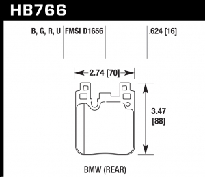 Колодки тормозные HB766G.624 HAWK DTC-60; задн. BMW M4 F82, F32; M3 F80 F30; F20 F22 F87 M-Perfor