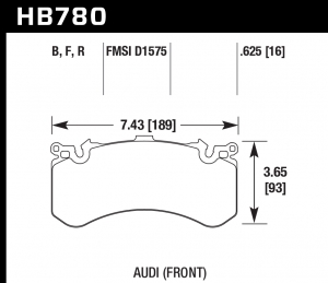 Колодки тормозные HB780B.625 HAWK HPS 5.0; перед AUDI A6, S6, A7 4G; A8 S8 4H; PR 1LU, 1LX, 1LN 