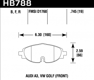 Колодки тормозные HB788F.745 HAWK HPS, перед VW GOLF VII; Passat 3G; AUDI TT FV3; A3 8V1