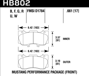 Колодки тормозные HB802N.661 HAWK HP+ FORD Mustang Performance R-Package, 2014-> ПЕРЕДНИЕ ― MaxiSport Tuning