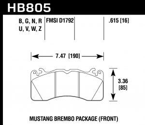 Колодки тормозные HB805B.615 HAWK HPS 5.0; перед FORD MUSTANG BREMBO PACKAGE 2015->