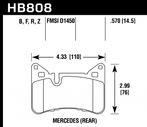 Колодки тормозные HB808F.570 HAWK HPS   Mercedes-Benz C63 AMG Black Series задние