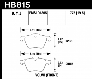 Колодки тормозные HB815B.775 HAWK HPS 5.0 Volvo S60 316mm Brake Rotors передние