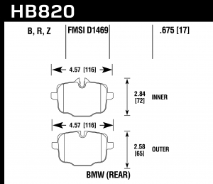 Колодки тормозные HB820Z.675 HAWK PC BMW 550i  задние