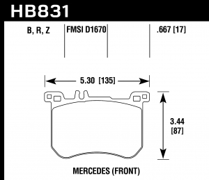 Колодки тормозные HB831R.667 HAWK Street Race Mercedes-Benz SL400  передние