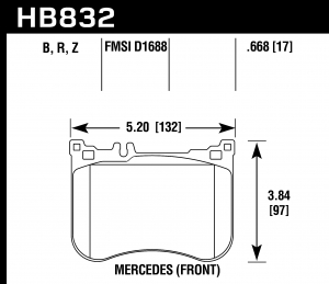 Колодки тормозные HB832Z.668 HAWK PC Mercedes-Benz S550 4Matic передние