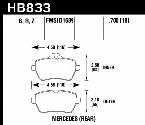 Колодки тормозные HB833R.700 HAWK Street Race Mercedes-Benz S550 4Matic задние