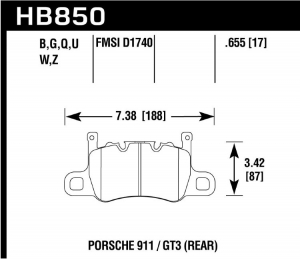 Колодки тормозные HB850N.655 HAWK HP+ задние PORSCHE 911 (991) GT3; CAYMAN (981) 3.8 GT4 ― MaxiSport Tuning