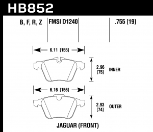 Колодки тормозные HB852B.755 HAWK HPS 5.0 Jaguar S-Type R передние