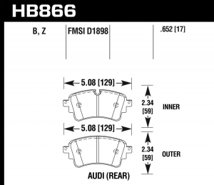 Колодки тормозные HB866B.652 Street 5.0 задние A4 B9; A5 F53; Q5 FYB; Q7 4MB; TOUAREG CR7 ― MaxiSport Tuning