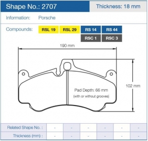 Колодки тормозные 2707-RSL19 PAGID RSL19 передние PORSCHE 911 (996), (997), GT2, GT3 Cup, CARRERA GT ― MaxiSport Tuning